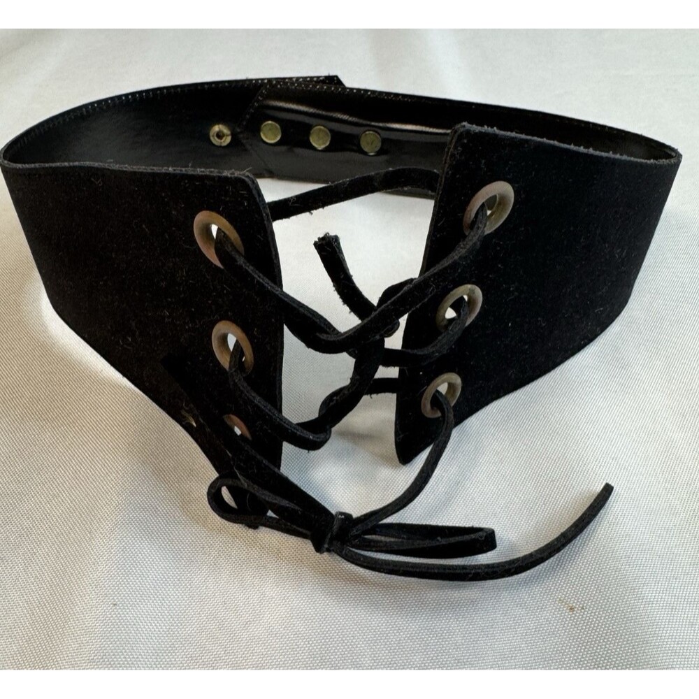 Vintage Harry Landsberg Suede Corset Belt Black Lace Up Wide Waist Cinch 8 / 26"